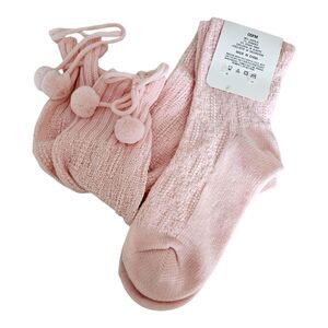 Girls Pink Knit Booties Pom Pom OSFM Acrylic Spandex Knee High Soft Very soft